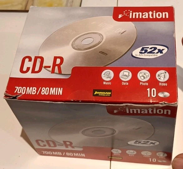 imation cdr, 52x, 700mb, 80min, box of 10 discs with cases all new sealed  - Image 2 of 4