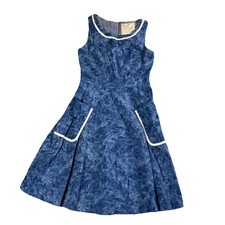 VTG Myrtlewood of California Womens Dress M Blue Cotton Mod A Line PinUp Retro