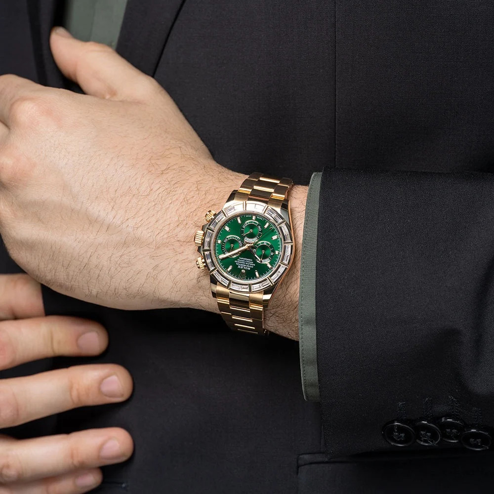 Rolex Daytona Watch 40MM Green Index Hour Markers Dial Yellow Gold image 6