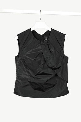 Giorgio Armani Black Silk Taffeta Draped Top, Size US XL