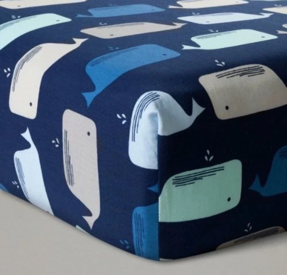 Cloud Island Sábana Ajustable Cuna Ballenas Una Sábana Algodón Azul Bebé Nueva con Etiquetas Foto 3 de 3