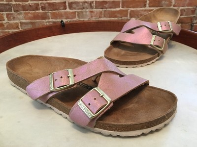 washed metallic pink birkenstock