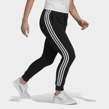 adidas Joggers Womens size M Slim Fit Essential Fleece 3 Stripe Black FREE SHIPP