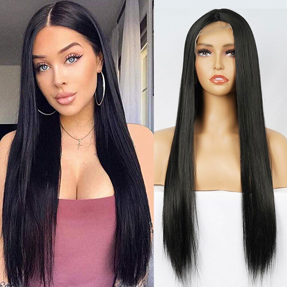 ✨NWT 28inch Synthetic Wig Long Straight Hair Black Middle Part Ombre Long Straight Wig 28 Inch Middle Part Synthetic Wigs  main image 2