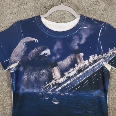 Sharp Shirter Slothzilla Titanic Sloth T Shirt Sz M Womens Funny Graphic T shirt