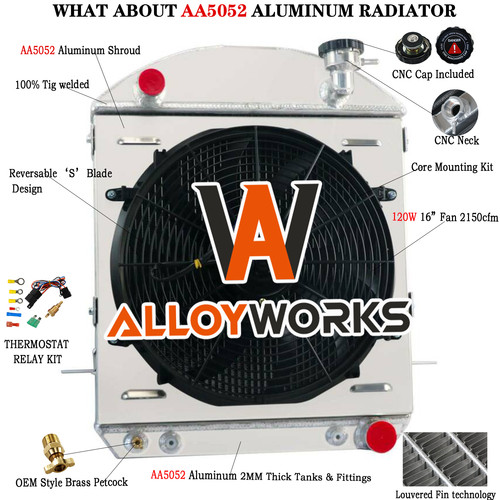 4 Row Aluminum Radiator Shroud Fan For 1917-27 Ford Model T Bucket Chevy Engine - Foto 1 di 8
