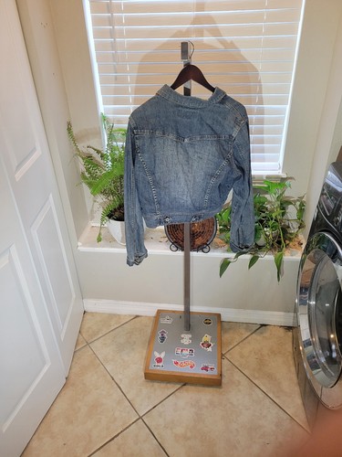 R4R Jean Faux Denim Blend Navy Blue Acid Wash Jacket Ladies Size L Large - Picture 3 of 3