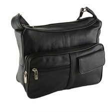 Women's Genuine Leather Cross Body Shoulder Strap Organizer Purse, Black