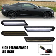 Front Rear Smoked White LED Bumper Side Marker Lights For 2010-2015 Chevy Camaro
