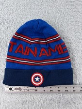 Marvel Captain America Beanie Toque Youth 3-6 Small Blue Red Knit 100 Acrylic
