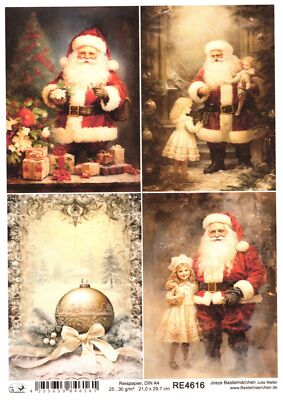 Reispapier A4 Strohseide Weihnachten Vintage Santa Claus Kinder Nikolaus RE4616