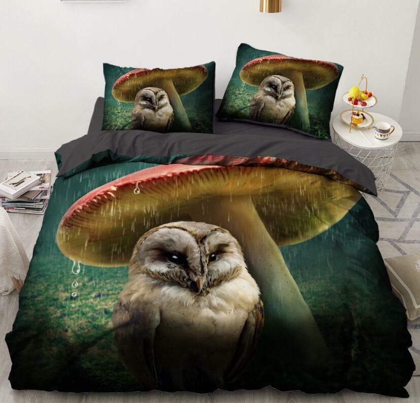 3D Mushroom Owl ZHUA448 Bed Pillowcases Quilt Duvet Cover Set