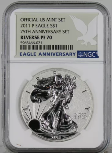 2011 P $1 SILVER EAGLE FROM THE 25TH ANNIVERSARY SET NGC RP PF70                