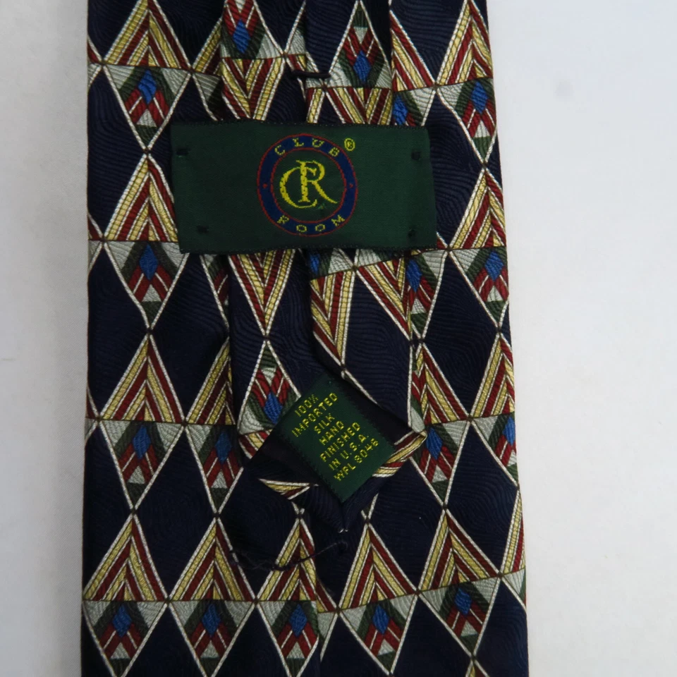 Club Room 蓝色红色几何钻石条纹男式领带 56x3.75 亮 — 第 3/4 张图片