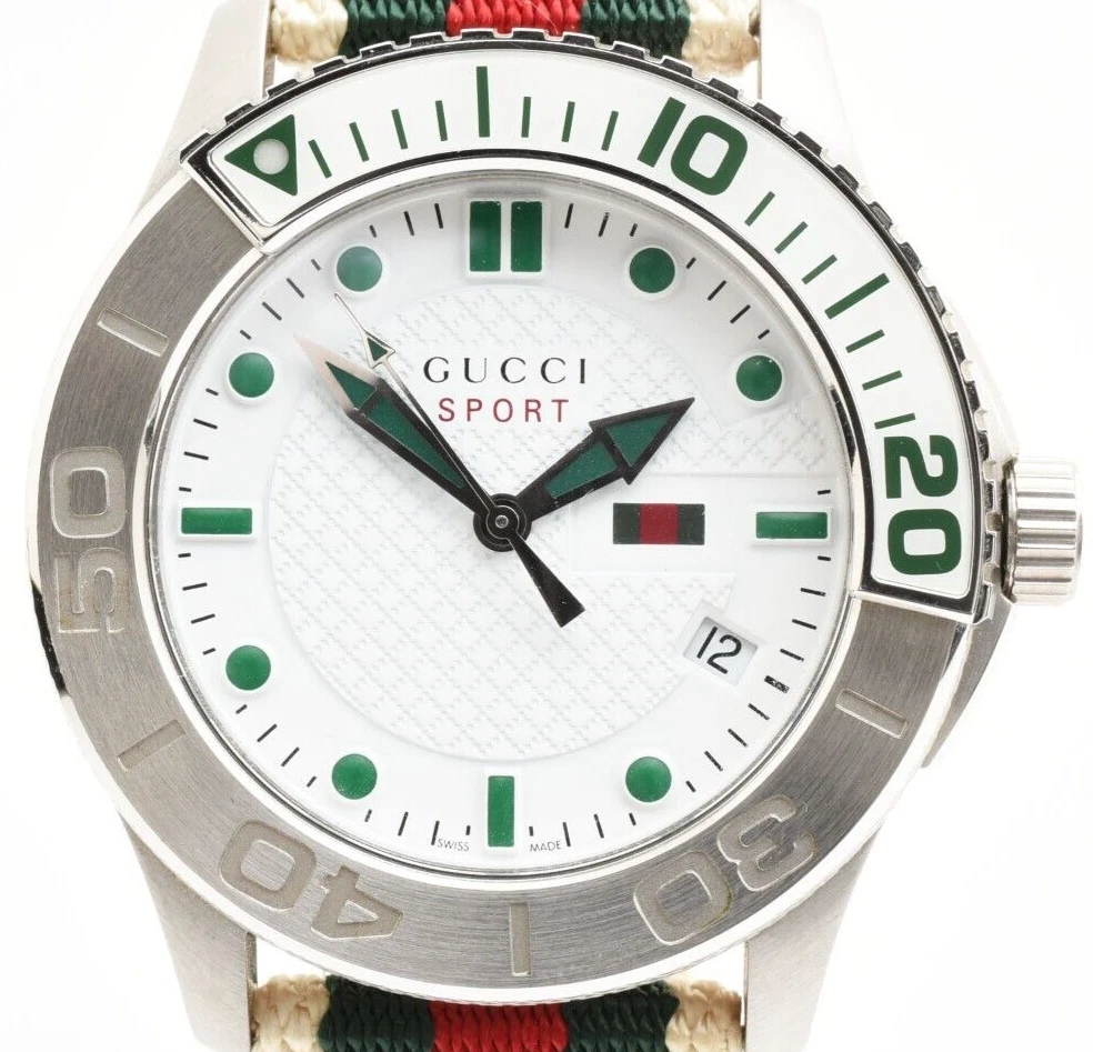 ▶MONTRE homme à quartz GUCCI 126,2 G Intemporelle blanche verte fabriquée en Suisse