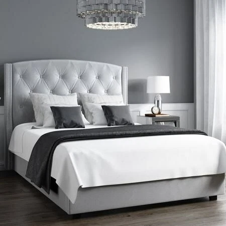 Safina Wing Back Double Ottoman Bed in Silver Grey Velvet eBay