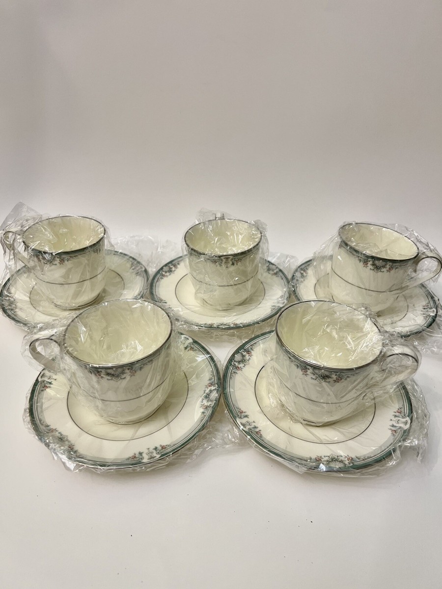 Set Of 5 Noritake Lyndenwood #4707 Bone China Cups And Saucers