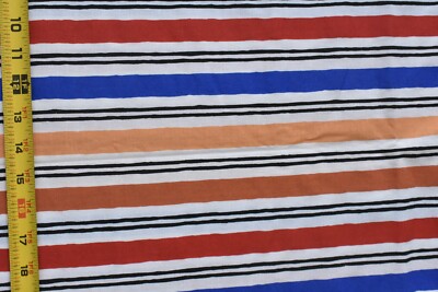 By 1/2 Yd, Vintage, Blue Orange Rust & Red Striped Quilt Cotton