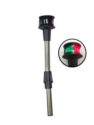 MARINE BOAT NAVIGATION RED GREEN BI COLOR 12'' PLUG IN BOW LIGHT WITH ANGLED POLE