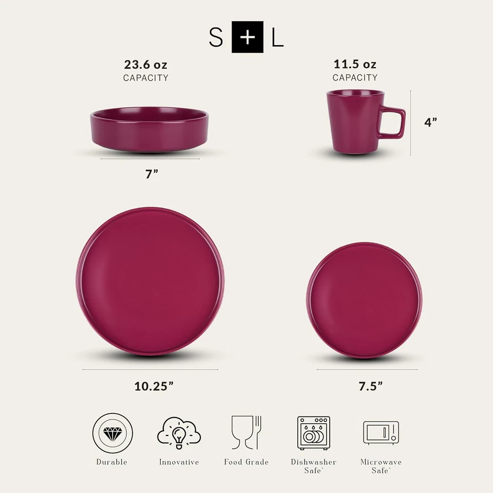 Juego de vajilla, platos y cuencos Stone Lain Cleo moderno de gres de 16 piezas, Foto 2 de 4