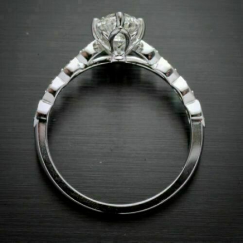 2,4 kt Moissanit-Solitärring im Marquise-Schliff 14 K Weißgold Damen Valentinstag Geschenk - Bild 4 von 6