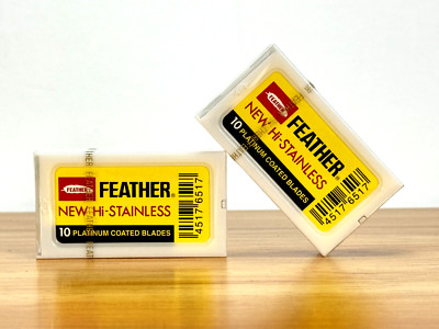 20PC FEATHER Hi-Stainless Platinum Coated Double Edge Razor Blades made in Japan