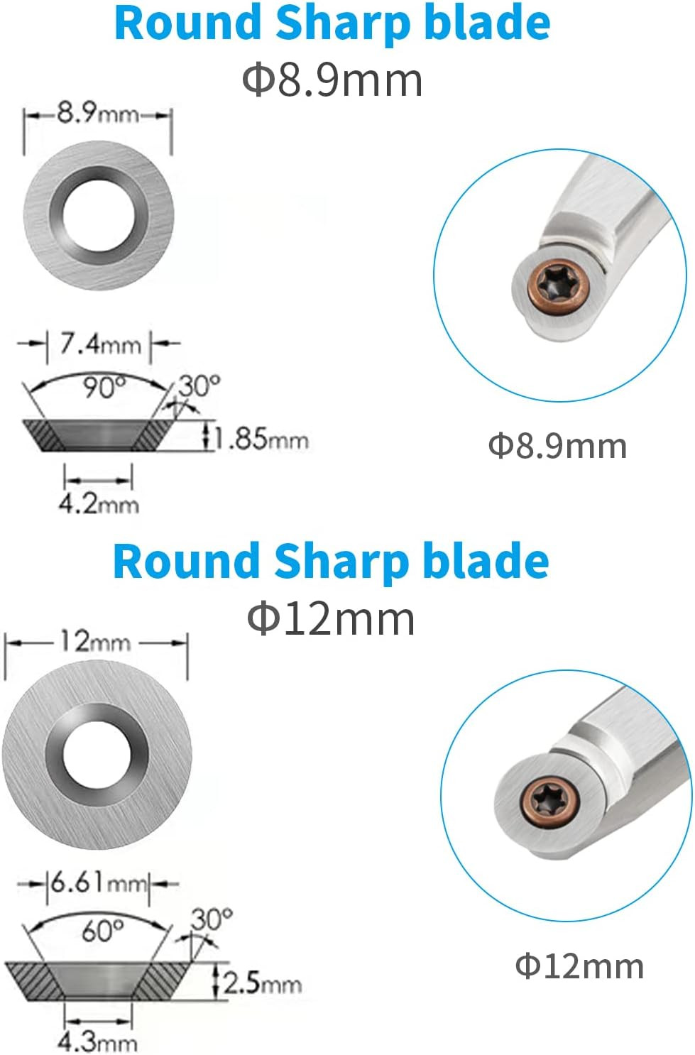 Plaquettes de coupe en carbure (10 pièces) pour outils de tournage sur bois ronds 12mm - 3