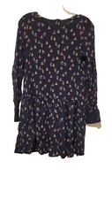 Zara Trafaluc Novelty Print Drop Waist Blue Long Sleeve Mini Dress Size Small