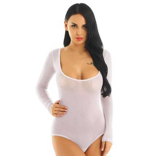 Mujeres Body Bodystocking Leotardo Transpirable Unitard Corte Alto Ropa de Club Transparente - Imagen 7 de 59