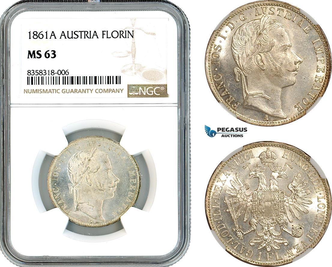 1861A Austria Florin MS 62 フランツ・ヨーゼフ1世銀貨 1861A