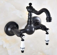 Wall Mount Black oil Antique Brass Bathroom Sink Faucet Kitchen Mixer Tap 2nf867