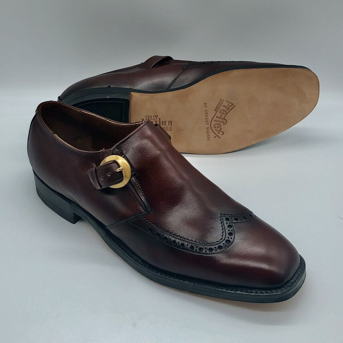 UNWORN 70s | THE CROSBY SHOE 9.5C BROWN WINGTIP MONK STRAP VTG NOS DRESS  SHOE