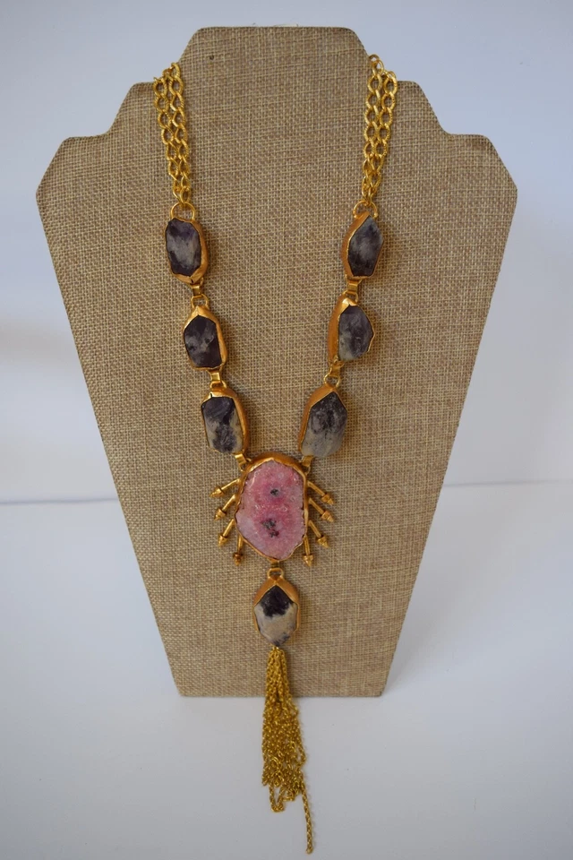 Collar/Collar de Moda Borla Chapado en Oro Piedra Tonificada Rosa/Púrpura