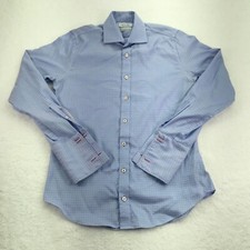 Twillory Shirt 15.5 34/35 Blue Check Tailored Fit Safe Cotton French Cuff TEAR
