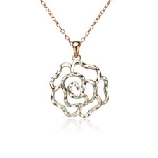 Rose Gold Flashed 925 Silver Two-Tone Diamond-cut Rose Flower Pendant Necklace