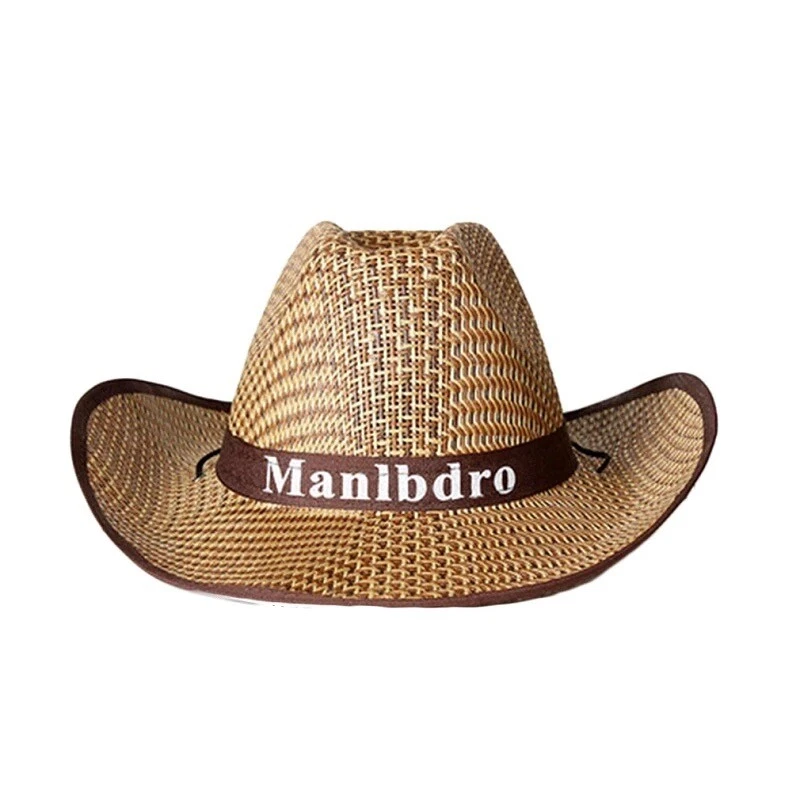 Chapéu de palha de verão trançado chapéu de sol chapéu de cowboy para homem e mulher - Imagem 4 de 4