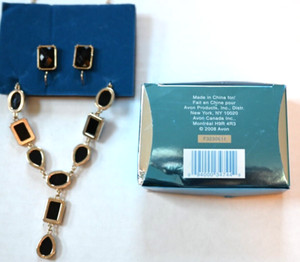 NEW AVON 2008 JET Y NECKLACE EAR IRNGS GIFT SET BLACK NIB