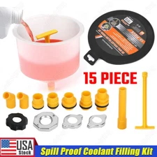 15 Piece Spill Proof Radiator Coolant Filling Funnel Kit Car Auto Fluid Oil Set