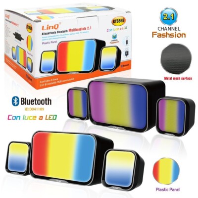 Linq Kts668 Multimedia Bluetooth Lautsprechersystem 2.1 mit LED RGB-Leuchten