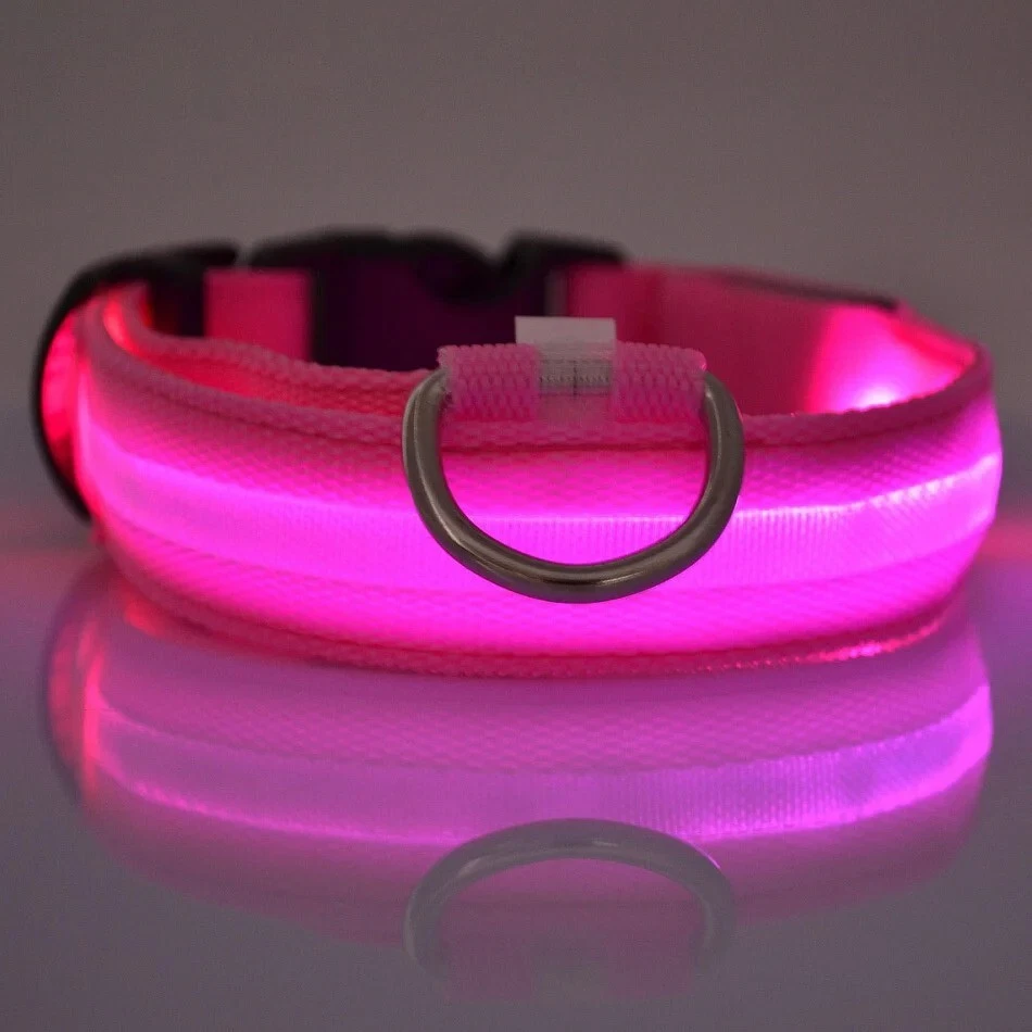 Nylon LED Dog Collar Glow-in-the-Dark Safety Flashing Leash Pets Dogs Cats Gift - Image 4 of 4