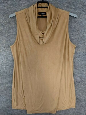 LA Threads Top Womans 22 24 Brown Faux Suede Stretch Sleeveless Cowl Neck Tunic
