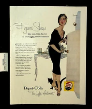 1955 Pepsi Cola Figures Show Woman Fridge Cat Vintage Print Ad 28112