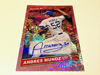 Andres Munoz 2020 Panini Donruss Baseball Pink Prizm Refractor Autograph #/49 SD