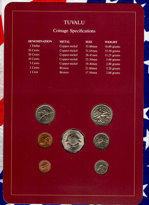 Coin Sets of All Nations Tuvalu 1985 w/card UNC $1,50,20,10,5,2,1