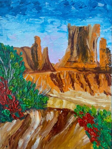 Monument Valley Painting Arizona Original art 6 by 8 Cathedral rock Impasto - Afbeelding 1 van 10