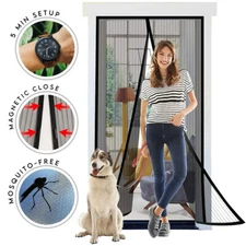 1/2PCS Mosquito Door Net Mesh Screen Bug Pet Patio Hands Free Magnetic Closer