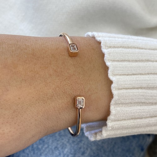 Emerald Labcreated Diamond Bangle Bracelet 7.50ct E-F/VS1 Solid 14K Rose Gold