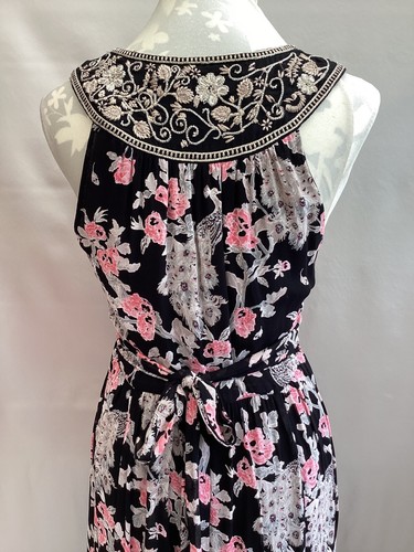 GORGEOUS MONSOON BLACK/WHITE/PINK FLORAL EMBROIDERED LONG EVE DRESS SIZE 12 - Picture 14 of 18