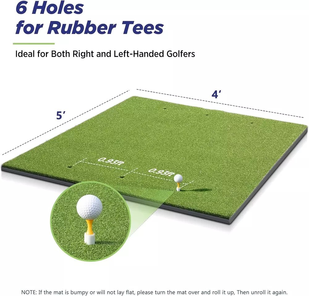 Golf Mat, 5X4Ft & 5X5Ft Golf Hitting Mats Practice with 10 Golf Balls, 9 Golf Te