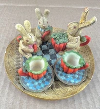 Decorative Miniature Tea Set Spring Bunny Rabbit Family & Carrots Design
